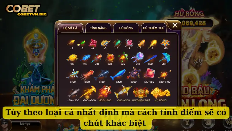 Tùy theo loại cá nhất định mà cách tính điểm sẽ có chút khác biệt 